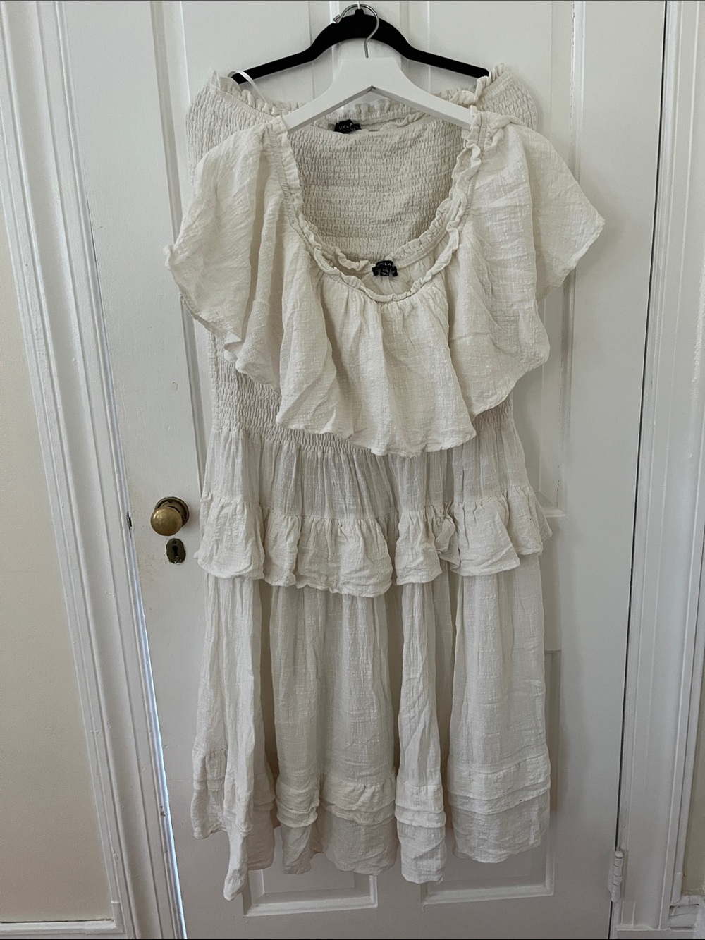 JLUXLABEL Cream Smocked Ruffle 2pc Skirt and Peasant Top
